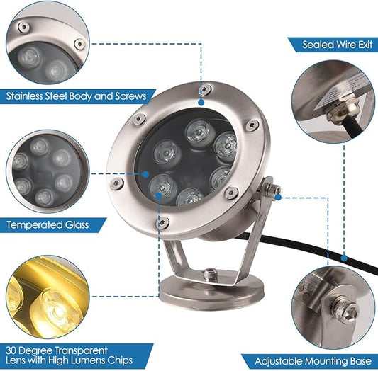LED Pond Light Submersible Waterfall Fountain Underwater Light 12W 12V Warm White Color for Outdoor Home Garden Patio Pond