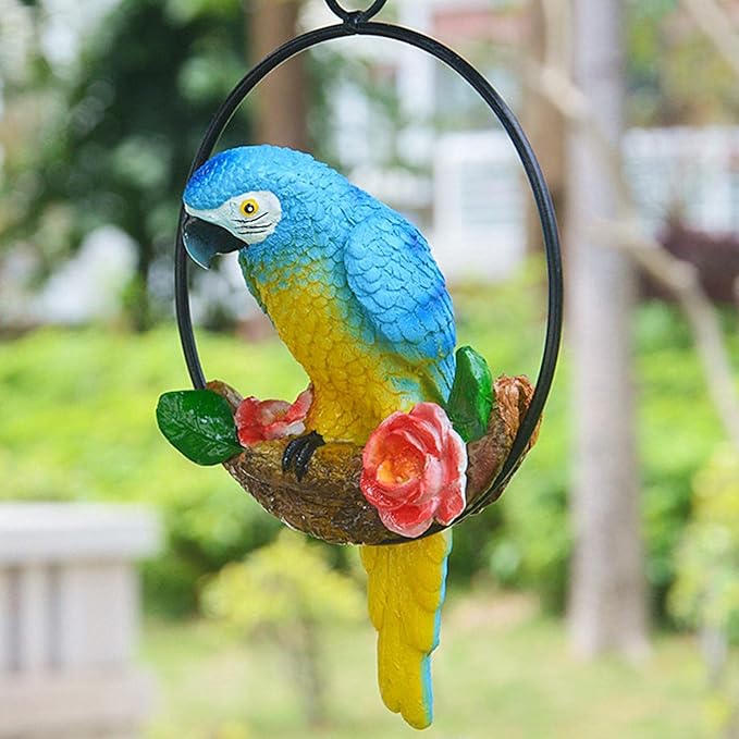 Parrot Decoration | Garden Sculpture Wall Decorations | Innovative Iron Ring Hanging Bird Statue-C