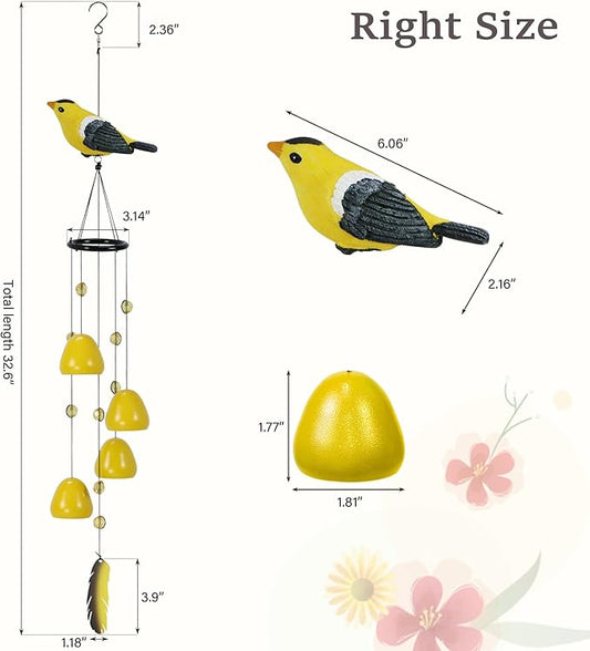 Bird Wind Chimes for Outside,Goldfinch Bird Gifts,Yellow Bird Wind Chimes Outdoor Decorations, Mother‘s Day Gifts for Mom/Grandma,Garden Patio Backyard Hanging Decor.