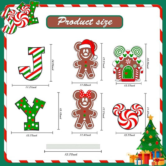 6Pcs Candy Outdoor Mouse Gingerbread Yard Signs - Candy Cane Peppermint Decorations - Waterproof Lawn Signs for Pathway Walkway Decor