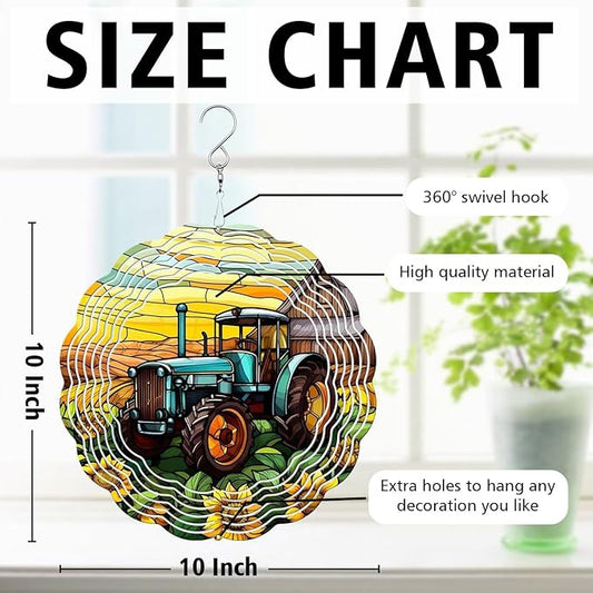 Tractor Wind Spinner, Tractor Stained Glass Wind Spinner, Wind Sculpture Tractor Wind Spinners for Garden Patio Yard Decor