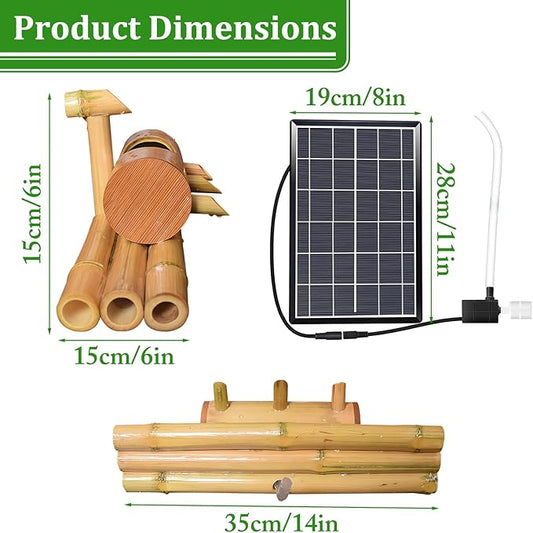 N/A Bamboo Solar Water Fountain Kit, Outdoor Bamboo Water Fountain Solar Powered, Bamboo Fountain Garden Water Feature, Bamboo Zen Fountain with 4 Water Outlets, for Garden Patio Pond,14in