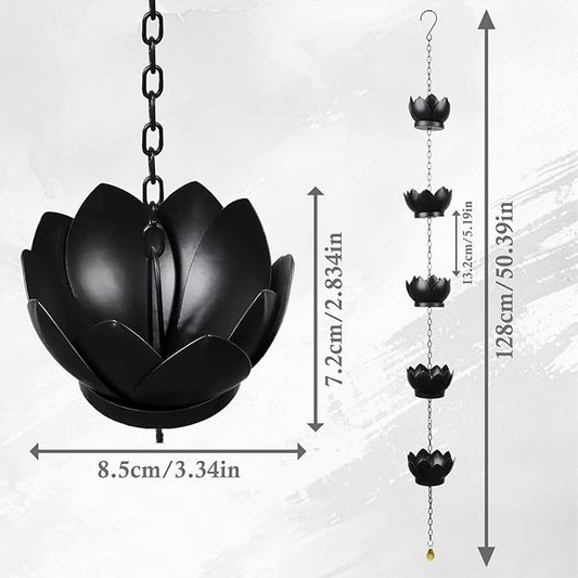 4.2ft Rain Chains for Downspout, Metal Lotus Rain Chain 5 Lotus Rain Chain Cups, Adjustable Rain Catcher Chain for Eaves Drainage, Replacement for Downspout, Gardens Patios & Home Decor