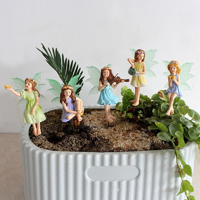 Fairy Garden Decor Fairies, 5PCS Fairy Angel Glow in The Dark Yard Sculpture Lawn Ornament Mini Garden Art Outdoor Decor Accessories (5 Fairies)