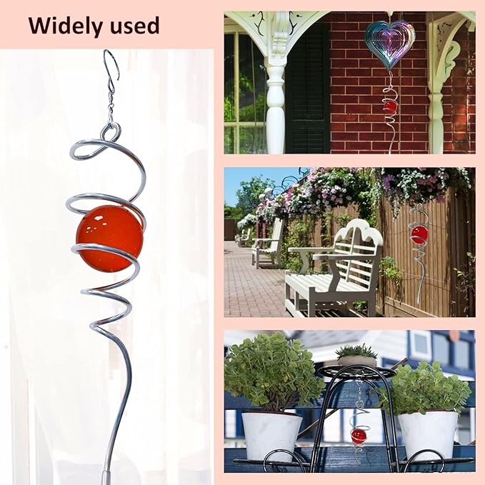 Aoedelyart Gazing Ball Spiral Decorative Wind Spinner Stabilizer Sun Catcher 11inch Tail and 2 inch Glass Orb. Indoor Outdoor Garden Decoration Wind Sculptures Wind Spinner Tail-13 inch Height (Red)