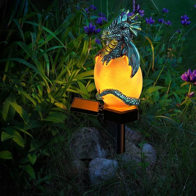 Solar Dragon Garden Decor Dragons Gifts for Women- Dragon Statue Outdoor with Egg Light Lawn Ornaments Solar Egg Lights for Easter Outside Yard Whimsical Art Outdoor Medieval Decor (Green)