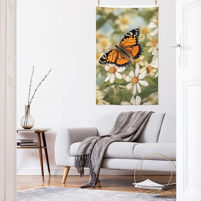 Spring Butterfly Flowers Flag 3x5 Ft Outdoor Flags Vertical Double Sided Garden Flag Funny Outside Yard Flag Party Banner for Wall Art Hanging Poster Indoor Outdoor Decoration