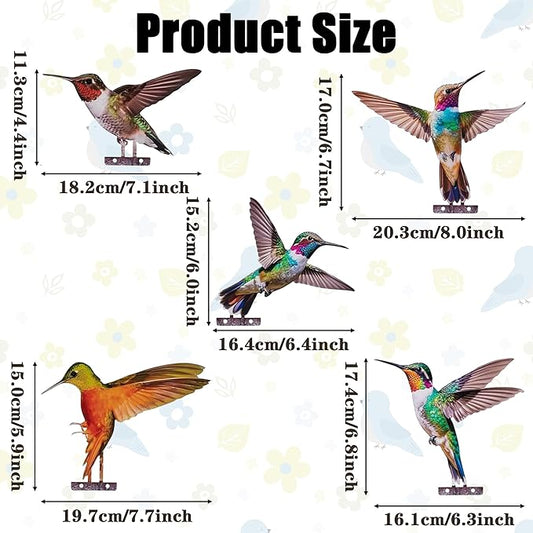 Color Vivid Metal Birds Fence Decor - Double Sided Colorful Yard Art, Weatherproof Garden Sculptures for Outdoor Patio, Farmhouse Fence Decor, Backyard Ornaments for Lawn (Hummingbird)