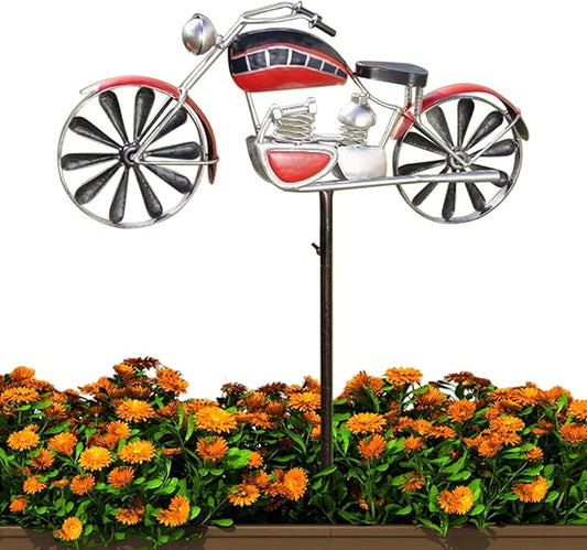 Vintage Motorcycle Metal Wind Spinner, Metal Windmill Garden Stake, Motorcycle Wind Sculptures, Kinetic Wind Spinners Outdoor, Wind Spinners for Yard and Garden Decor