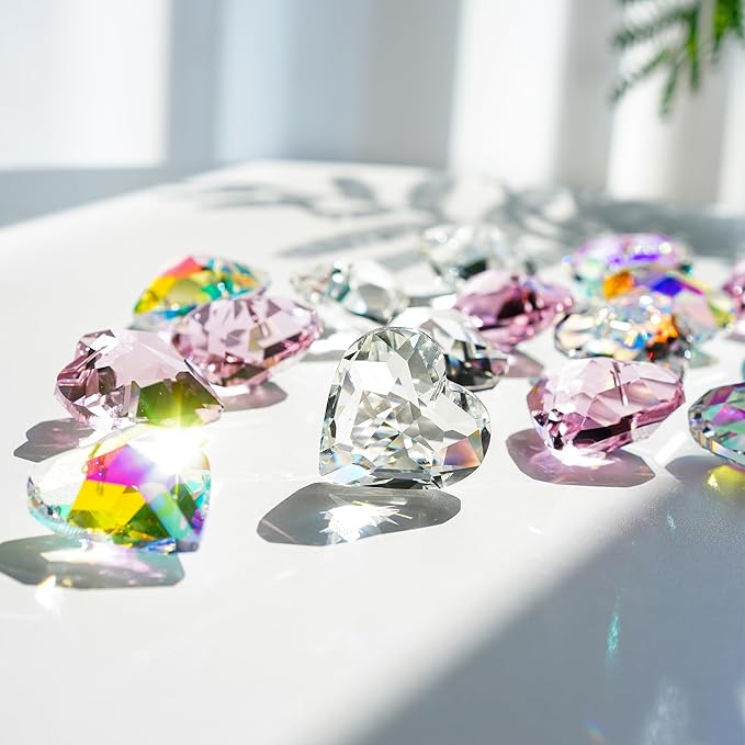 H&D HYALINE & DORA 50mm Clear Crystal Heart Suncatcher Set of 3 Suncatcher for Window Crystal Heart Sun Catcher Hanging Ornament Rainbow Maker Gifts for Mom, Grandma, Friends