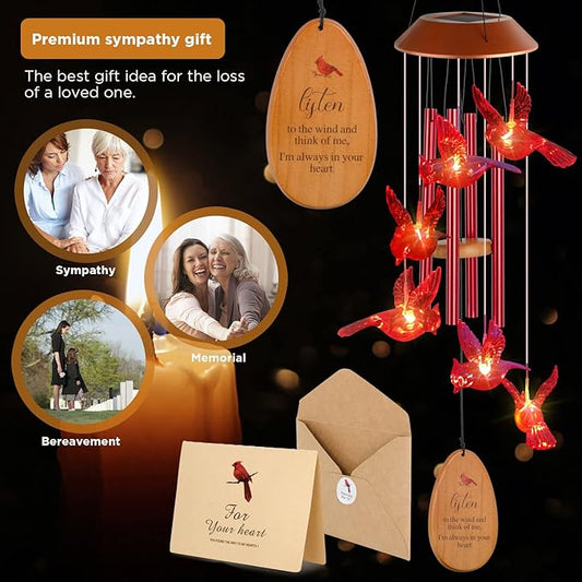 Cardinal Wind Chimes for Outside Solar Cardinal Gifts for Women Mom Grandma Father Memorial Red Bird WindChimes for Loss of Loved One Sympathy Windchime Garden Outdoor Decor