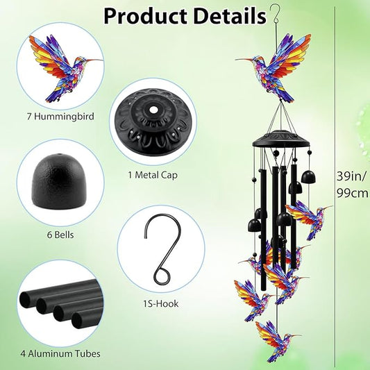 Hummingbird Wind Chimes for Outside,Metal Windchimes,Hummingbird Gifts for Women/Men,Durable Wind Chime Garden Decor Outdoor,Memorial/Housewarming/Birthday/Festival Gifts,Front Yard Decor
