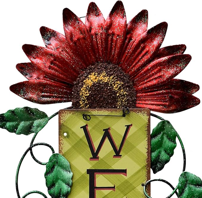 Welcome Sign for Front Door Decor Hanging Sign, Metal Flower Welcome Door Sign Wall Art Decor Hanging for Indoor Outdoor Patio Garden Yard Sign Porch Decoration 15.25X8.5In (A)