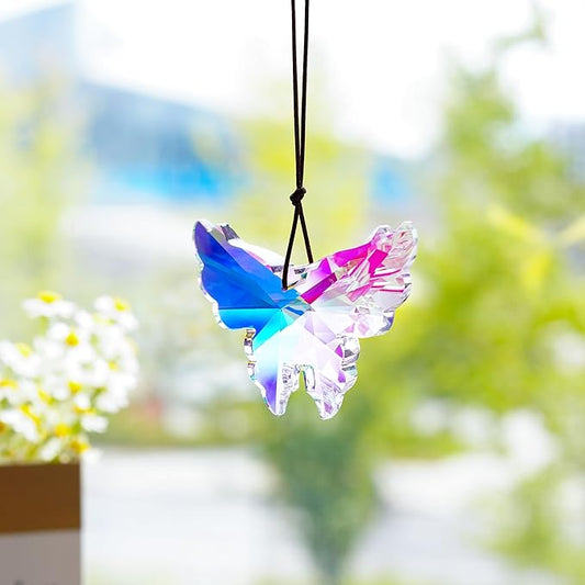 76mm Crystal Hanging Butterfly Prism Suncatcher,Rainbow Glass Butterfly Sun Catcher,AB Prism Hanging Crystals for Window Garden Home Christmas Decor