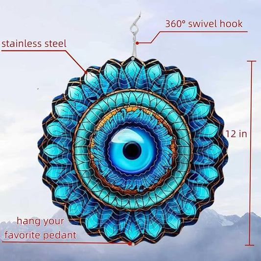 Metal Wind Spinners Outdoor Hanging Wind Spinner for Yard and Garden Decor for Outside,12In 3D Stainless Steel Evil Eye Wind Chime Christmas of Gifts for Women Mom