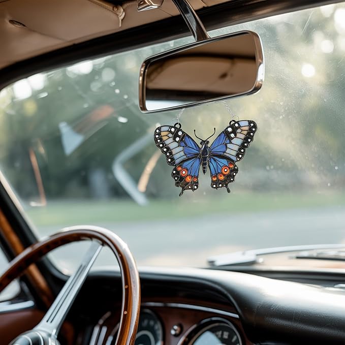 Blue Butterfly Acrylic Suncatcher, Boho Suncatchers for Window Hangings, Stained Glass Effect Indoor Outdoor Garden Decor for Butterfly Lover, Gifts for Mother's Day, Mom, Grandma, Wife, Women