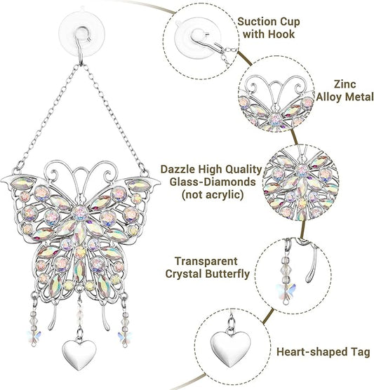 Glittering Butterfly Gift for Women - Valentine's Day, Birthday, Anniversary, Mother's Day Idea for Mom, Grandma, Wife - Hanging Ornament for Window Decor