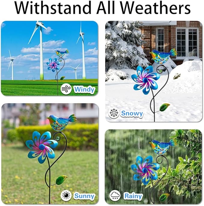 Wind Spinners Outdoor, Kinetic Metal Wind Spinner, Decorative Glass Bird Windmill Waterproof Pinwheels for Yard and Garden Decor
