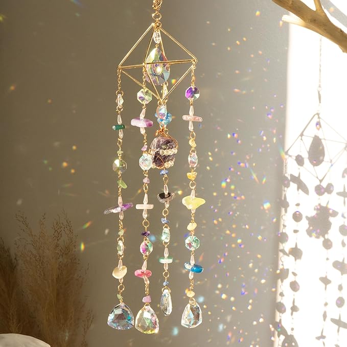 Crystal Suncatcher for Window Hanging Rainbow Boho Sun Catcher Hanging Crystal Decor Garden Outdoor Home Decoration