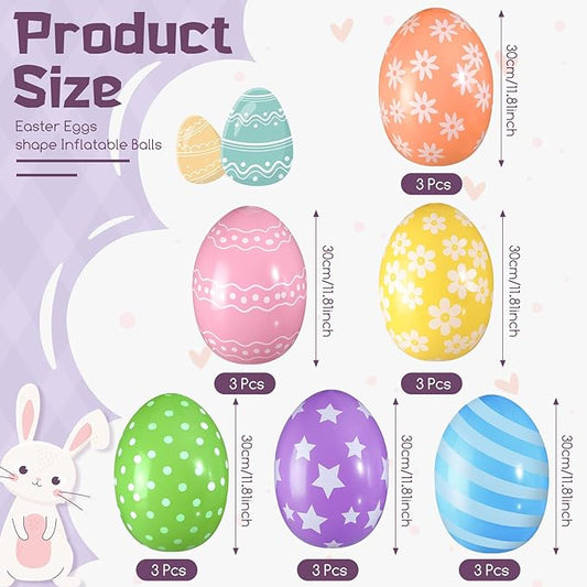 18 Pieces 12 Inch Inflatable Easter Eggs Easter Outdoor Yard Decoration Large Inflatable Hanging Eggs Ornaments Giant PVC Kids Toys for Garden Lawn Party Decor