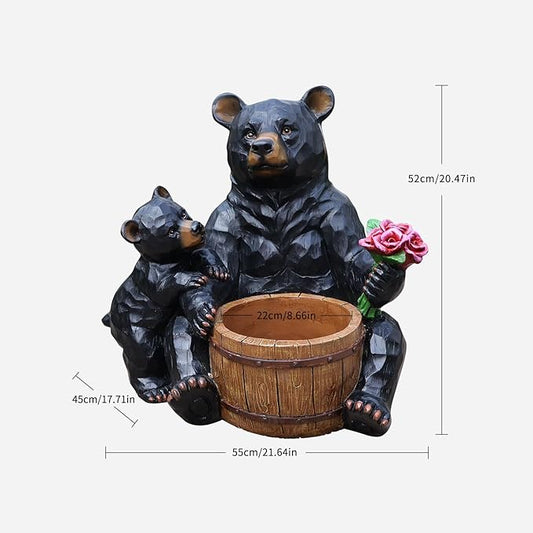 Black Bear Garden Statue Planter, Waterproof Outdoor Resin Animal Flower Pot, Yard Lawn Patio Decor, Front Porch Ornament Housewarming Gift(Mother and Baby Black Bear)