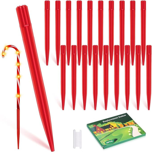 20PCS Replacement Stakes for Christmas Candy Cane Lights Outdoor,Plastic Light Stakes,Used to Maintain Candy Cane Pathway Lights,0.61X9 Inches(Red)