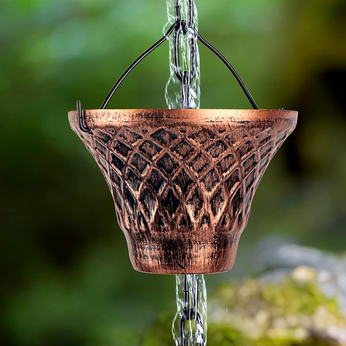 Rain Chains for Gutters Outside 8.5FT Copper Rain Catcher Chain with 12 Cups Decorative Replacement for Downspout