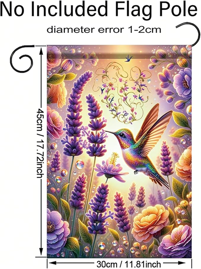 Hummingbird Garden Flag 12x18 Inch Double-Sided Floral Yard Banner Outdoor Spring Summer Decoration Colorful Lavender Flowers Butterflies Yard Outdoor Flag