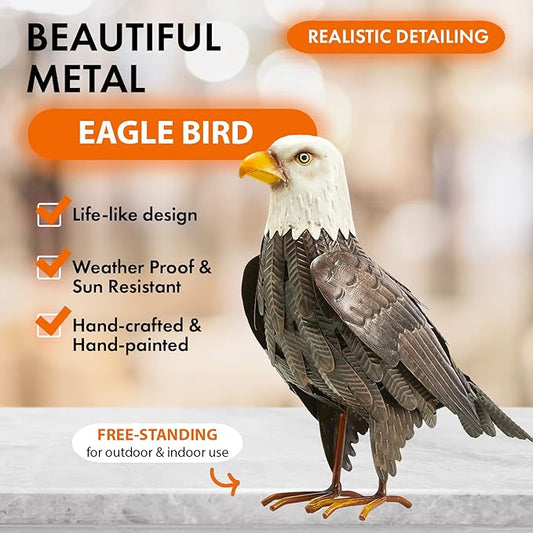 GUTE Bald Eagle Metal Garden Bird, Yard Sculpture Art- Large Statue Realistic Standing Decoy Pecker Bird - Outdoor Fall, Winter, Spring, Summer Decoration- Ornament Decor - Home & Sympathy Gifts