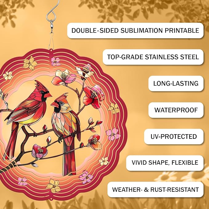 Cardinal Wind Spinner, 3D Hanging Stainless Steel Garden Spinner, Wind Spinner Hanging for Outdoor & Indoor Dรฉcor, Unique Gifts for Yard Garden Decoration or Patio Dรฉcor