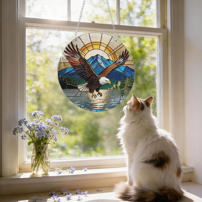 Bald Eagle Acrylic Suncatcher, Animal Hanging Suncatcher, Indoor Window Wall Art, Nature Acrylic Window Hanging, Christmas Decor, Housewarming Gift, Eagle Lover Gift for Women Men