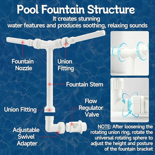 Above Ground Pool Waterfall, Solar Fountain, 11-Color Solar Pool Fountain with Lights, Dual Adjustable Spray, Auto Dusk Sensor, Floating Sprinkler for Inground Spas, Backyard & Outdoor Water Decor