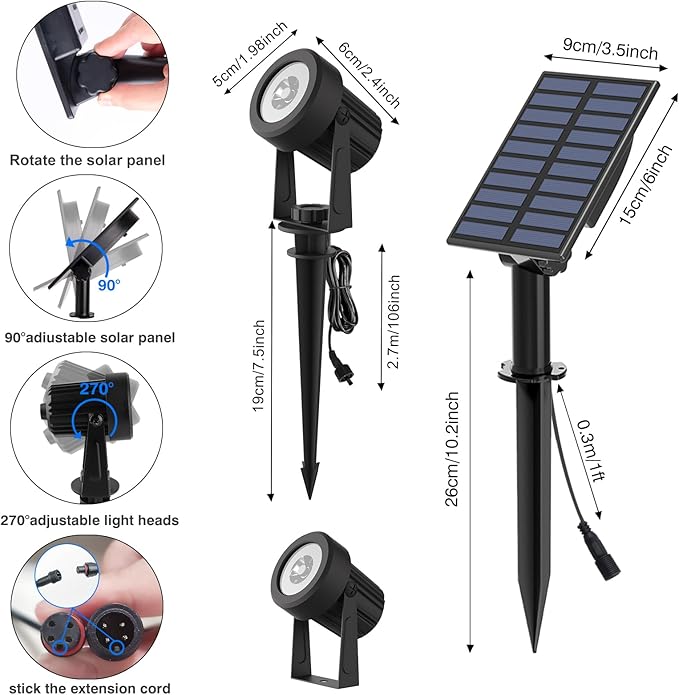 T-SUNUS RGB Solar Spot Lights Outdoor, Color Changing Landscape Light with Separated Panel 9.8ft Cable Waterproof IP65 Dusk to Dawn Garden for Yard Tree Patio Pool Driveway Halloween Christmas