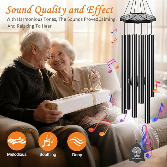 Wind Chimes for Outside - 6 Tubes 32" Wind Chimes for Loss of Loved One, Retirement & Outdoor Patio Yard Decoration, Retired Gift for Mom Women Grandma Neighbors Garden Décor Black