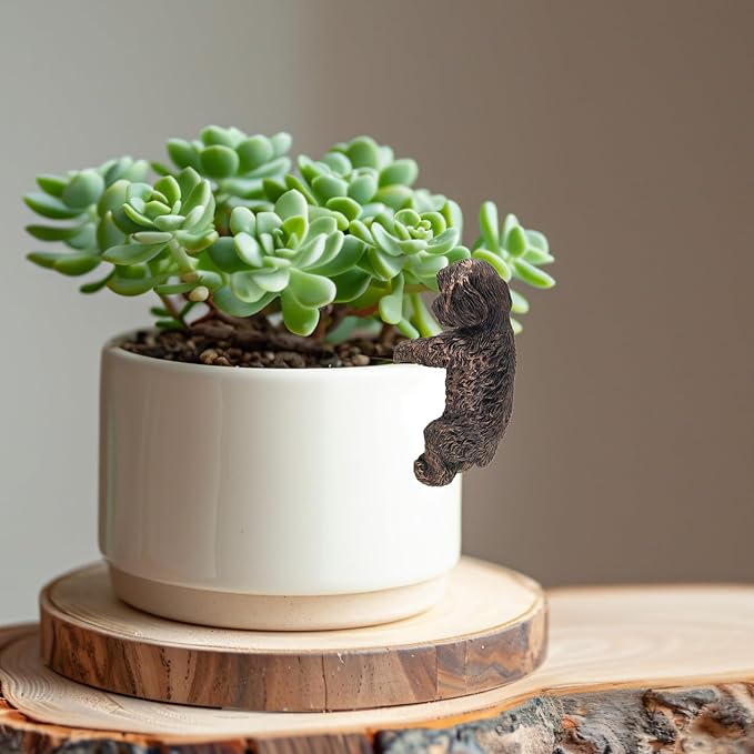 Cockapoo Plant Pot Hanger Garden Statues Resin Flower Pot Hugger Decoration Figurines for Fairy Garden Fence Yard Patio Outdoor Indoor Hanging Ornament 2.36x4 in Bronze