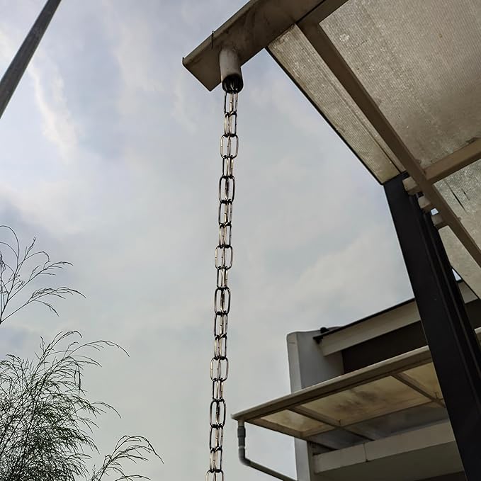 LOFIR 16.5 FT Matte Bronze-Colored Rain Chain with Hooks - Rain Chains for Outside - Adjustable Rain Catcher Chains with Bell for Eaves Drainage - Easy Install Bronze-Colored (Diameter 3mm)
