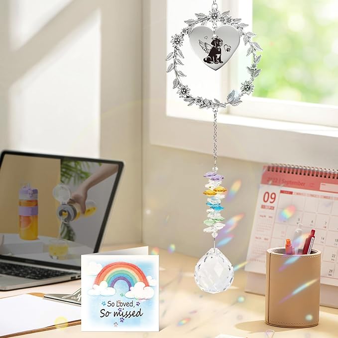 Rngmsi Dog Memorial Gifts for Loss of Dog, Pet Memorial Crystal Suncatcher Gifts, Loss of Doggie Bereavement Passing Away Sympathy Windows Hanging Remembrance Ornaments