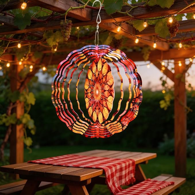 10x10 Autumn Leaf Mandala Spinning Wind Chime Fall Foliage Crystal Chimes Outdoor Garden Wind Spinner Mother's Day Thanksgiving Housewarming Gift