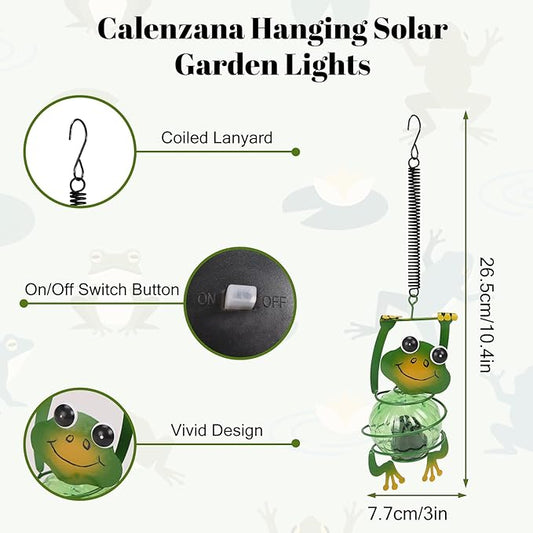 Calenzana Green Frog Outdoor Solar Garden Light, Waterpoof Hanging Solar Light for Yard Patio Backyard Porch, Gifts for Women Mom Grandma
