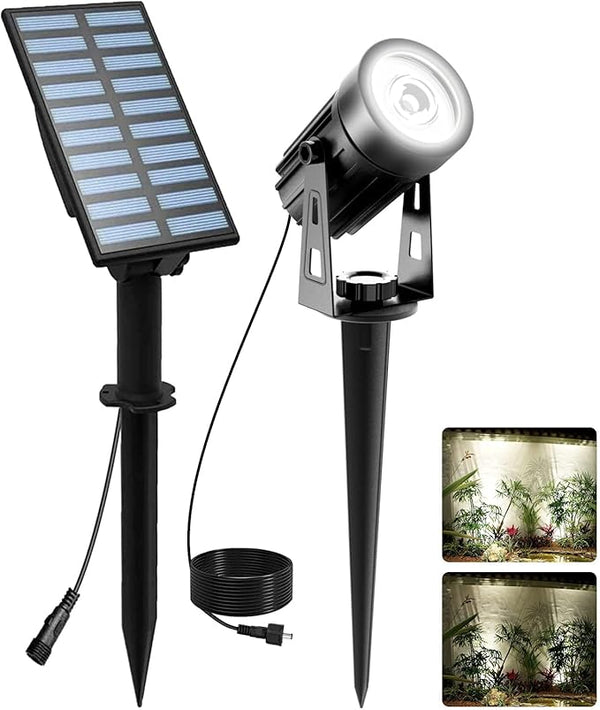 T-SUNUS Christmas Solar Landscape Spotlights White 6000K Metal, Garden Spot Lights Outdoor IP65 Waterproof 9.8ft Cable Separated Panel, Auto On/Off for Tree Flag Driveway Pathway Halloween Pool Area