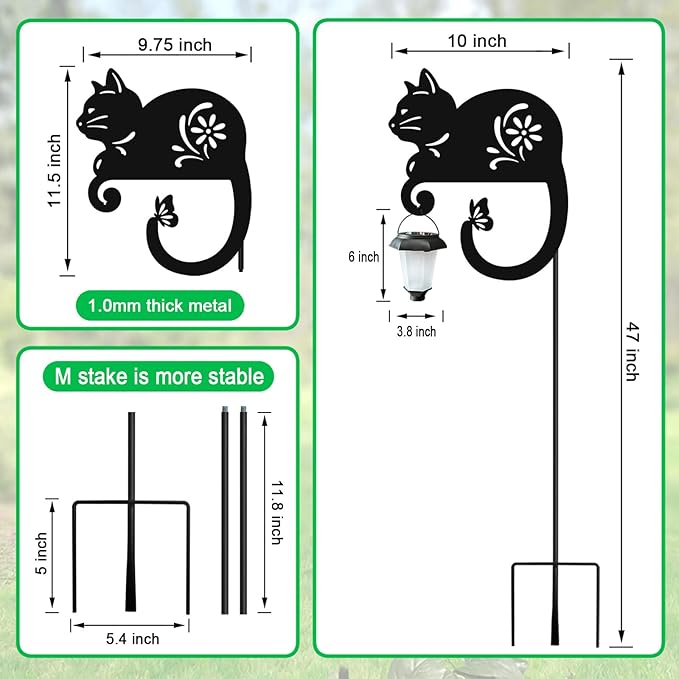 Cat Solar Lights Outdoor,Metal Black Cat Yard Decorations Outside for Garden Decor Stake,Solar Lights for Pathway,Women Gifts