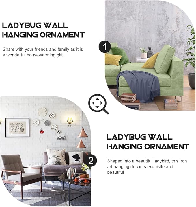 Outdoor Ladybird Craft Statue 3D Iron Ladybug Wall Hanging Decoration for Garden Patio Indoor Bedroom Living Room Adornment