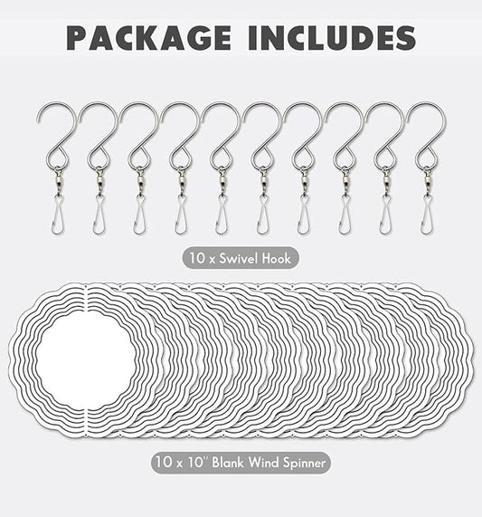 10 Pack 10 inch Wind Spinner Blanks, 2 Sided Printable Stainless Steel Metal Wind Powered Kinetic Sculpture for Yard and Garden