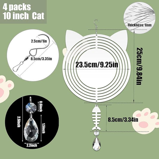 4Pack 10 inch Sublimation Wind Spinner Blanks 3D Aluminum Metal Wind Sculpture Kinetic Spinners for Yard and Garden Indoor Art Ornaments Hanging Decoration (Cat)
