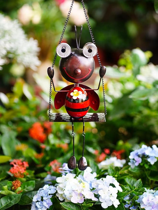 GDF Solar Lady Bugs Swing Metal Ladybug Hanging Animal Garden Decor Waterproof Solar Lights Decorative Outdoor Lights for Outside Patio Balcony Pathway Lawn Yard,Christmas Gifts for Her/Him