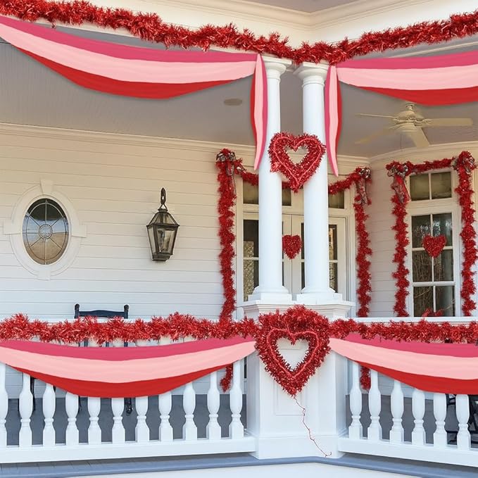 3Pack Valentines Bunting 2x20Ft Valentine’s Day Decorations Bunting Red Pink Stripe Banner Outdoor Garden Fence Porch Decor Engagement Party Anniversary/Wedding Décor