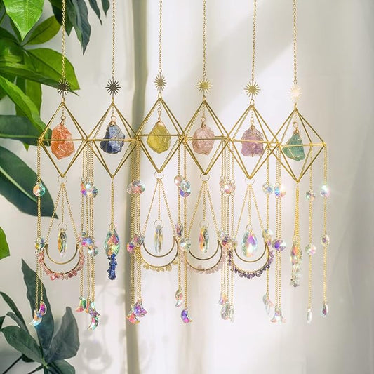 Amethyst Suncatcher Crystal Boho Decor, St Valentine's Day Gift Spiritual, Purple Gemstone Sun Catcher Hanging for Windows, Birthstone Hanging, Raw Stone (Amethsyt)