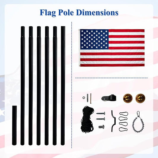 PHITRIC 11 Gauge Heavy Duty Flag Pole Kit, 25FT Extra Thick Aluminum Flagpole for Outside in Ground, with 3x5 American Flag, Residential or Commercial Use, 120 MPH Wind Resistant