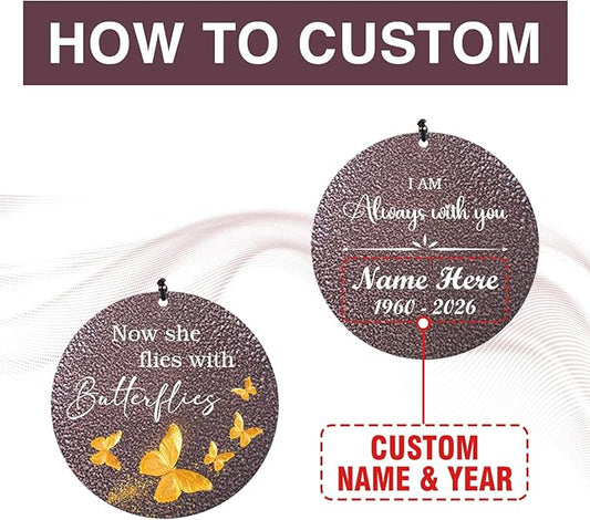 Personalized Wind Chimes, 36inch/45inch Custom Name Keepsake, Gifts for Loss of Loved One, Memorial Wind Chimes in Loving Memory of Dad/Mom, Butterfly Fly to Heaven (Produced in USA)