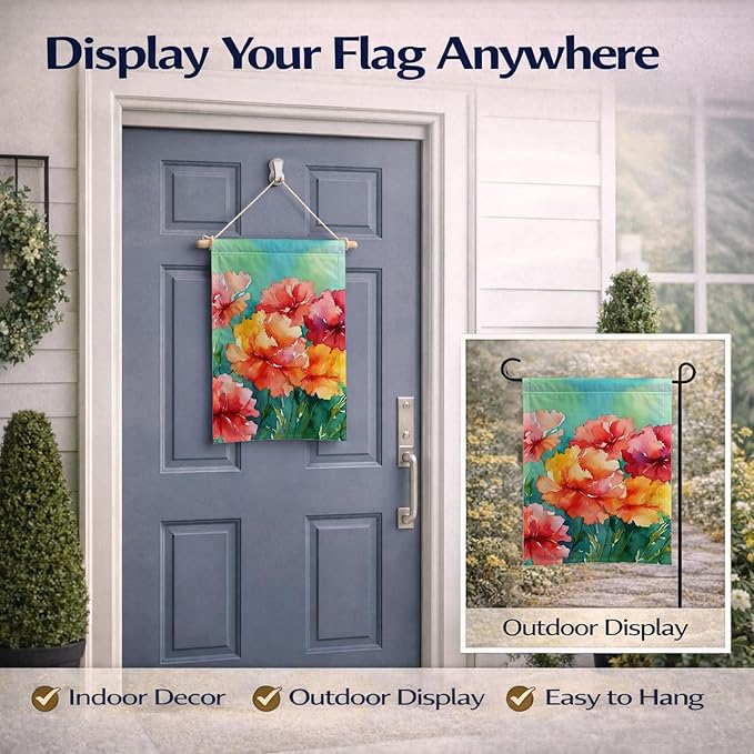 Caroline's Treasures Ohio Scarlet Carnations in Watercolor Garden Flag Mailbox Flag Decorative Yard Flag Banner Outside Patio Artwork Yard Flower Beds, Garden Size, Multicolor